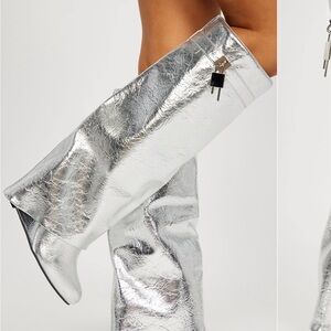 Fashion Nova Silver Knee-High Boots